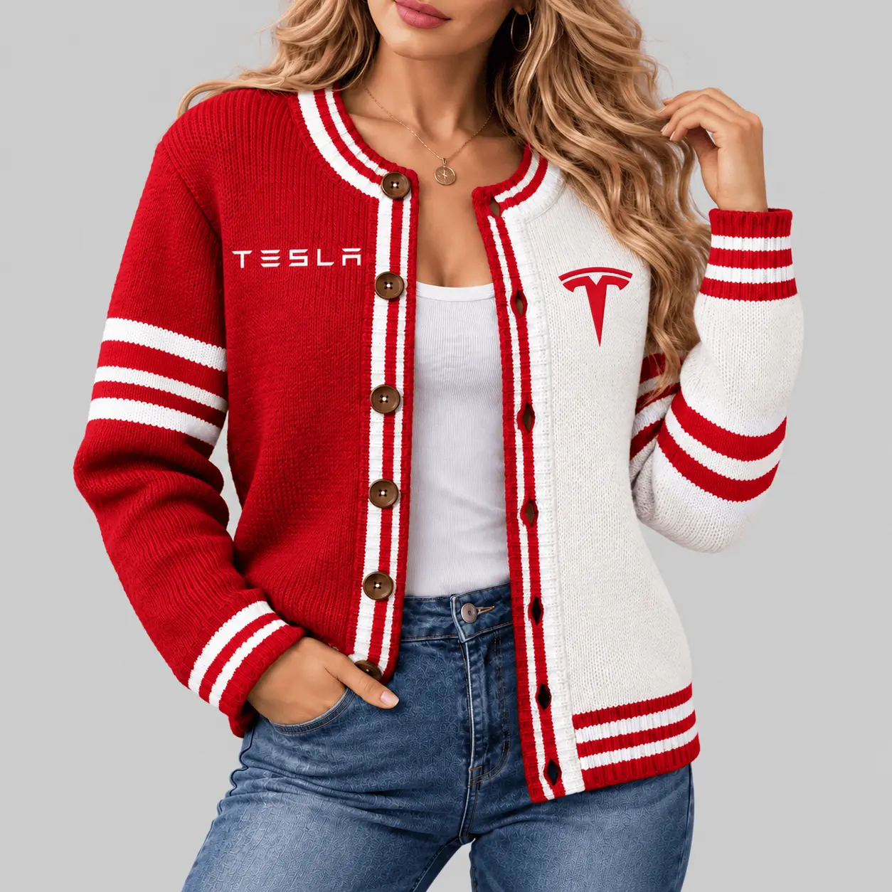 Tesla | Split Panel Racing Stripe Cardigan
