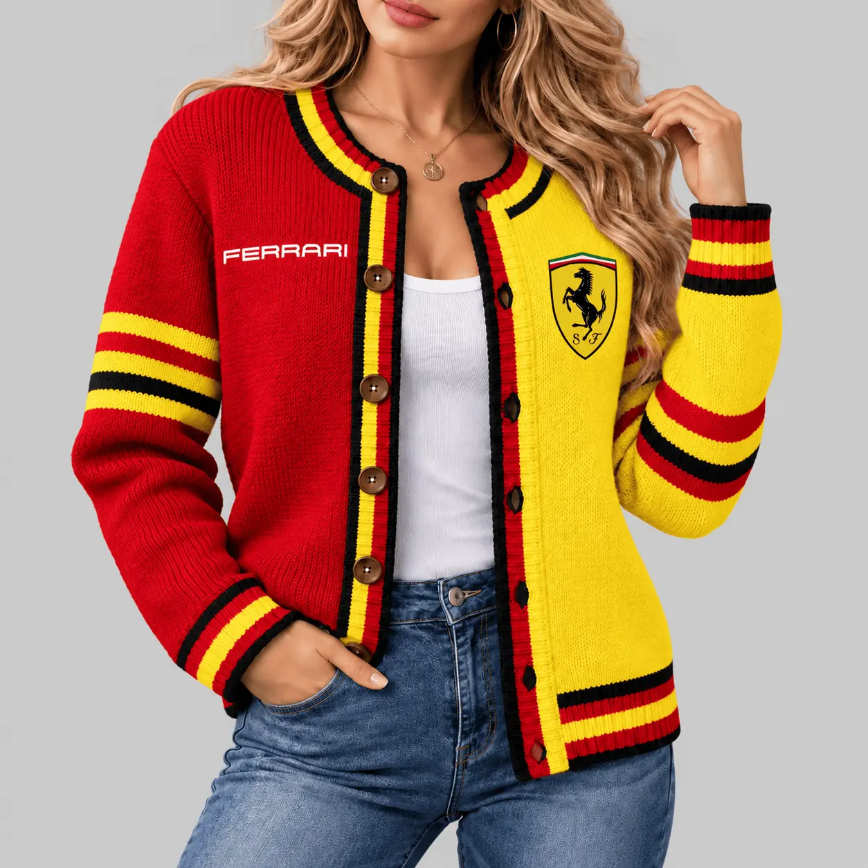 Ferrari | Split Panel Racing Stripe Cardigan