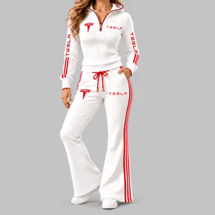 Tesla | Side-Stripe Quarter-Zip Hoodie & Flared Pants Set