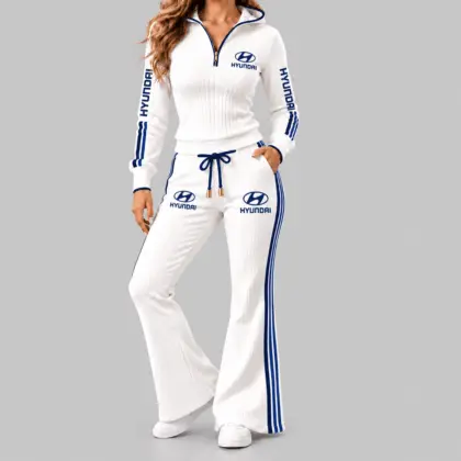 Hyundai | Side-Stripe Quarter-Zip Hoodie & Flared Pants Set