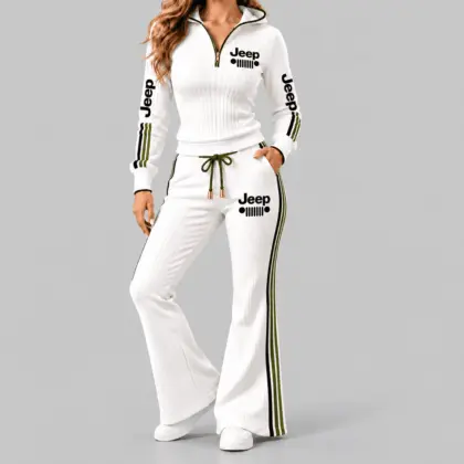 Jeep | Side-Stripe Quarter-Zip Hoodie & Flared Pants Set