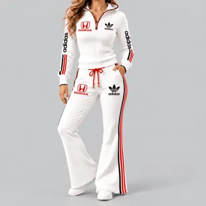 Honda | Side-Stripe Quarter-Zip Hoodie & Flared Pants Set
