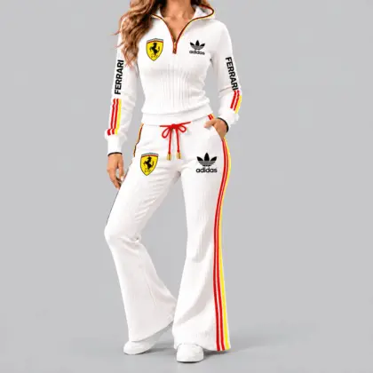 Ferrari | Side-Stripe Quarter-Zip Hoodie & Flared Pants Set