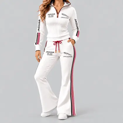 Jaguar | Side-Stripe Quarter-Zip Hoodie & Flared Pants Set