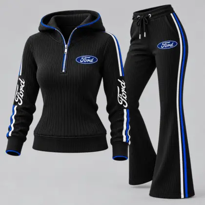 Ford | Women's Ribbed Quarter Zip Hoodie &amp; Flare Pants Set