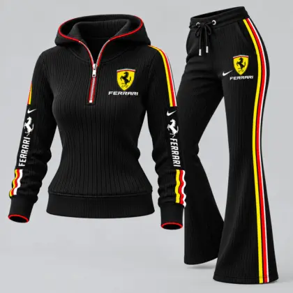 Ferrari | Women's Ribbed Quarter Zip Hoodie &amp; Flare Pants Set
