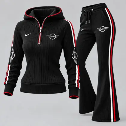 Mini | Women's Ribbed Quarter Zip Hoodie &amp; Flare Pants Set