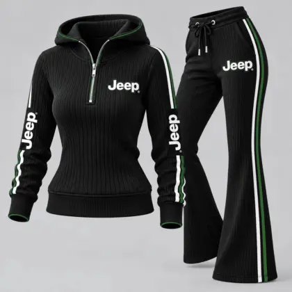 Jeep | Women's Ribbed Quarter Zip Hoodie &amp; Flare Pants Set