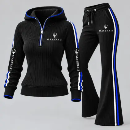 Maserati | Women's Ribbed Quarter Zip Hoodie &amp; Flare Pants Set