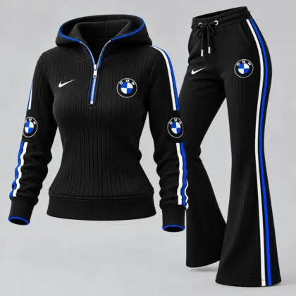 BMW | Women's Ribbed Quarter Zip Hoodie &amp; Flare Pants Set