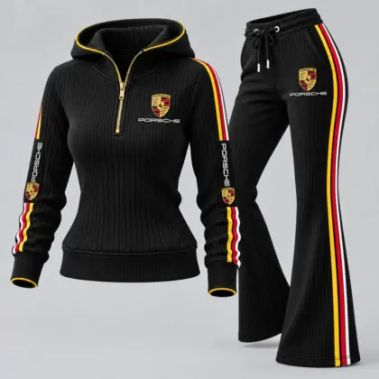 Porsche | Women's Ribbed Quarter Zip Hoodie &amp; Flare Pants Set