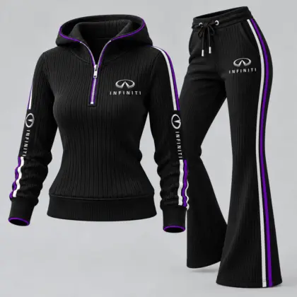 Infiniti | Women's Ribbed Quarter Zip Hoodie &amp; Flare Pants Set