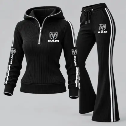 Ram | Women's Ribbed Quarter Zip Hoodie &amp; Flare Pants Set