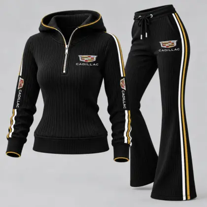Cadillac | Women's Ribbed Quarter Zip Hoodie &amp; Flare Pants Set