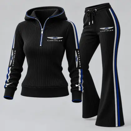 Chrysler | Women's Ribbed Quarter Zip Hoodie &amp; Flare Pants Set