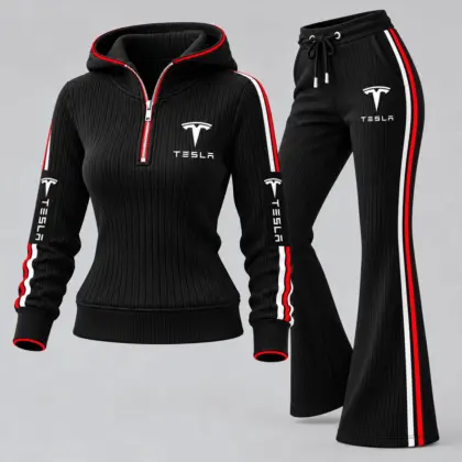 Tesla | Women's Ribbed Quarter Zip Hoodie &amp; Flare Pants Set