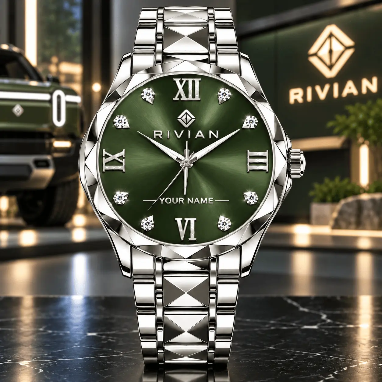 Rivian | Luxury Silver Stainless Steel Watch – Personalized Name Edition