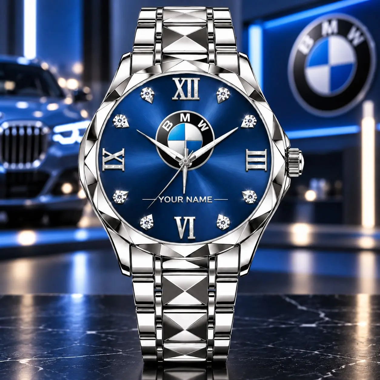 BMW | Luxury Silver Stainless Steel Watch – Personalized Name Edition