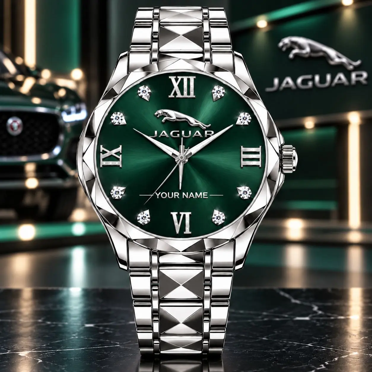 Jaguar | Luxury Silver Stainless Steel Watch – Personalized Name Edition