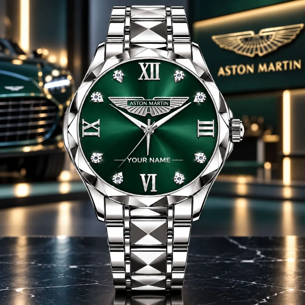 Aston Martin | Luxury Silver Stainless Steel Watch – Personalized Name Edition