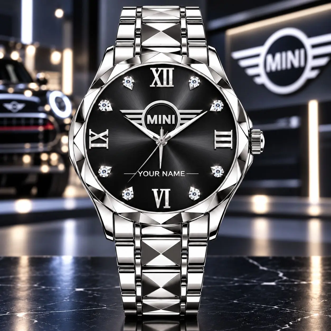Mini | Luxury Silver Stainless Steel Watch – Personalized Name Edition