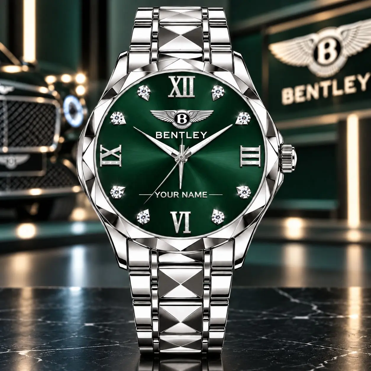 Bentley | Luxury Silver Stainless Steel Watch – Personalized Name Edition