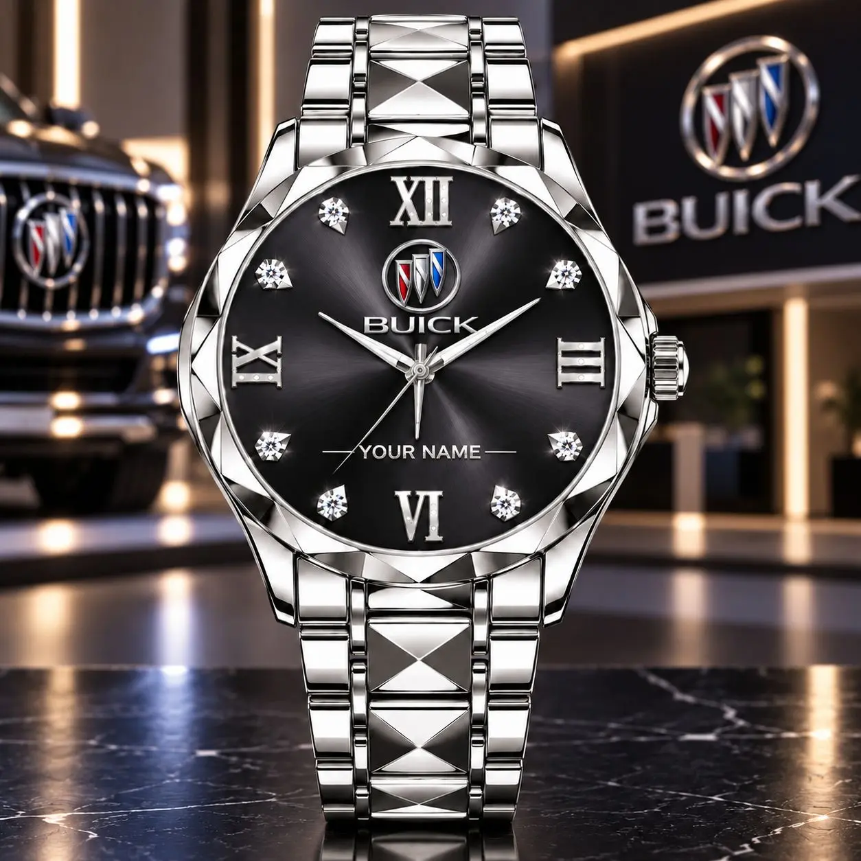 Buick | Luxury Silver Stainless Steel Watch – Personalized Name Edition