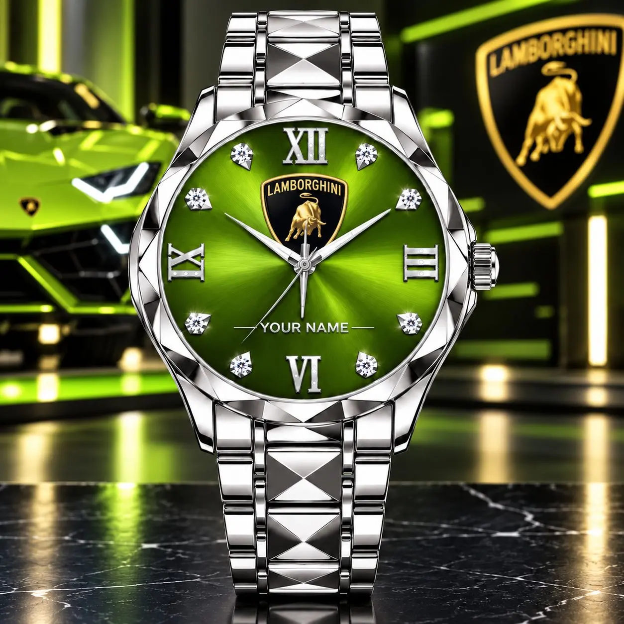 Lamborghini | Luxury Silver Stainless Steel Watch – Personalized Name Edition