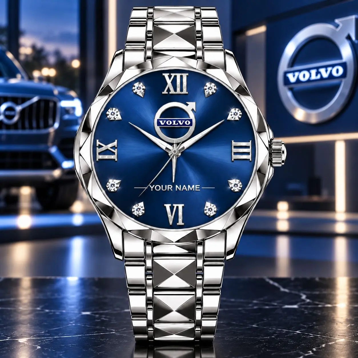 Volvo | Luxury Silver Stainless Steel Watch – Personalized Name Edition