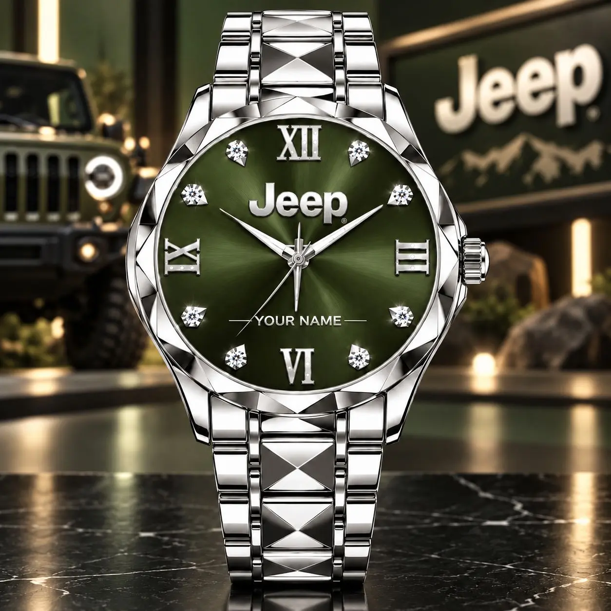 Jeep | Luxury Silver Stainless Steel Watch – Personalized Name Edition