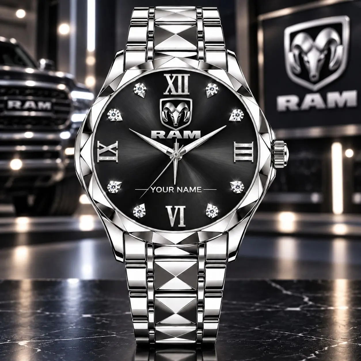 Ram | Luxury Silver Stainless Steel Watch – Personalized Name Edition