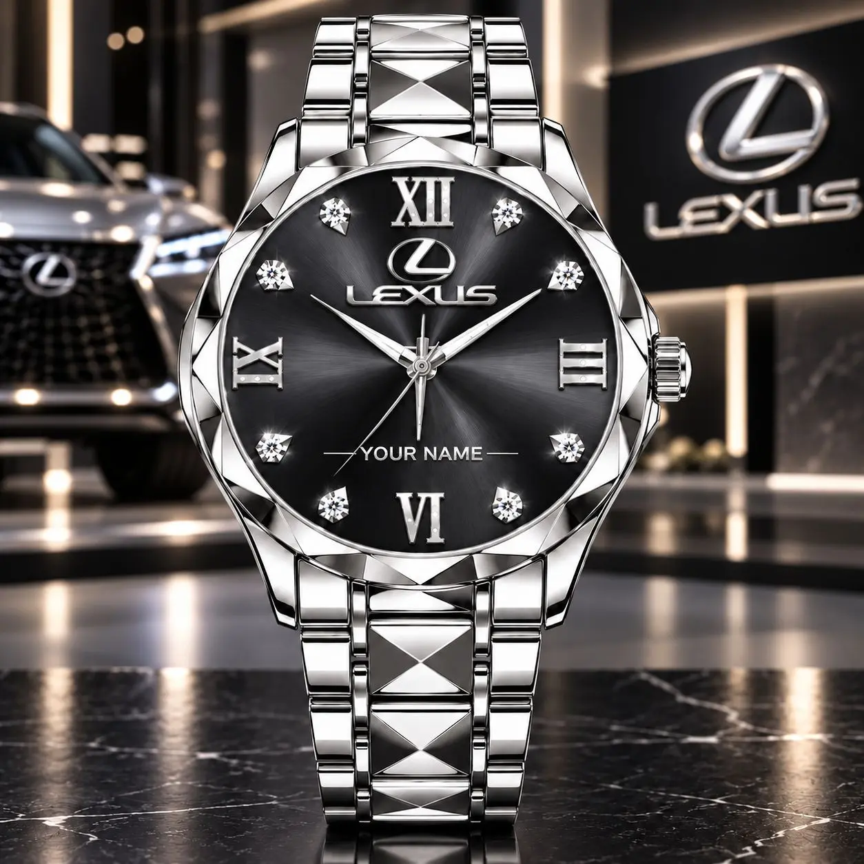 Lexus | Luxury Silver Stainless Steel Watch – Personalized Name Edition