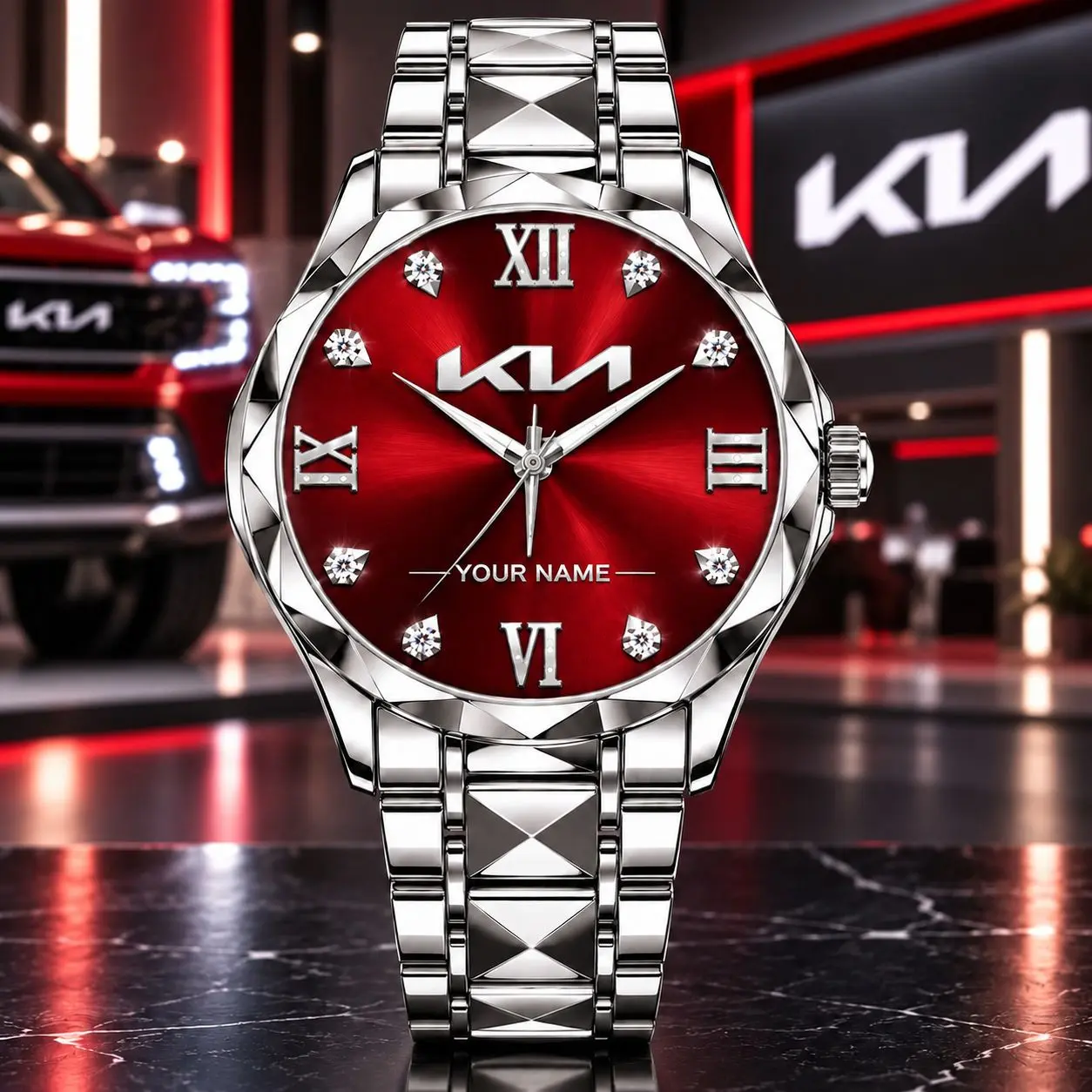 Kia | Luxury Silver Stainless Steel Watch – Personalized Name Edition