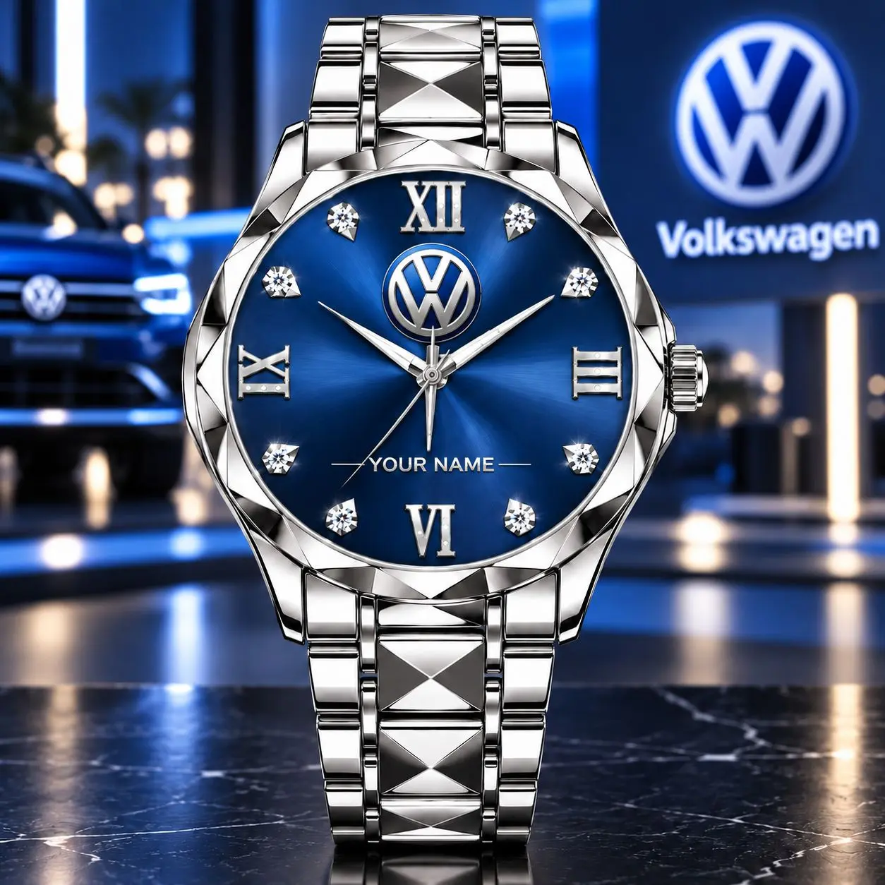Volkswagen | Luxury Silver Stainless Steel Watch – Personalized Name Edition
