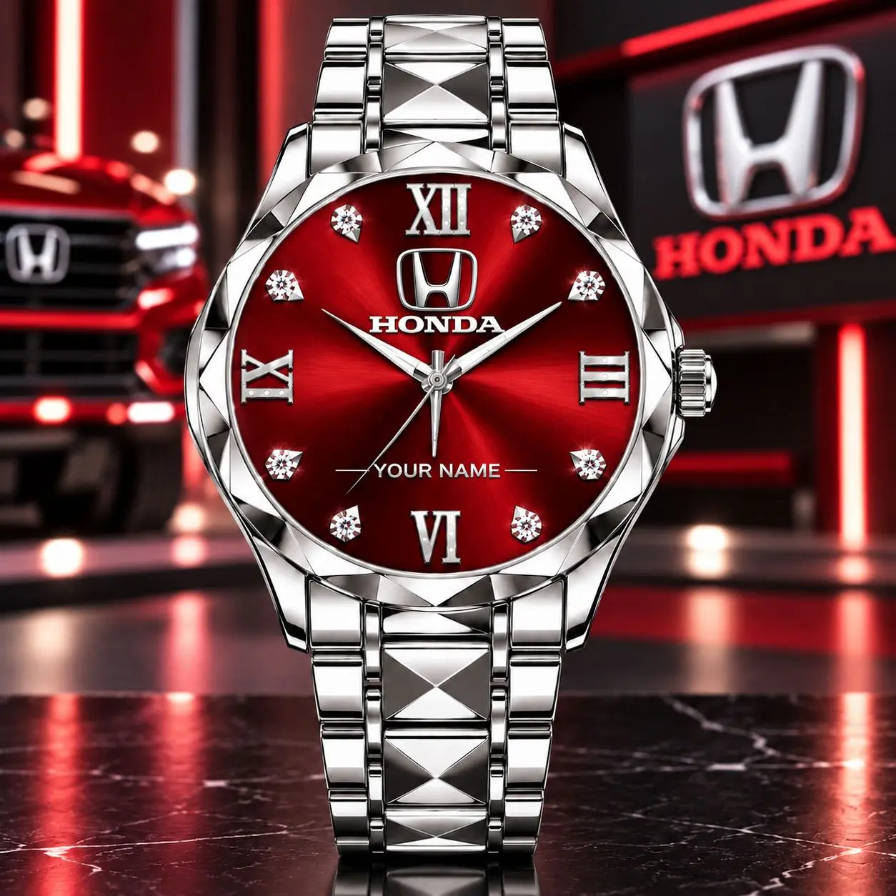 Honda | Luxury Silver Stainless Steel Watch – Personalized Name Edition