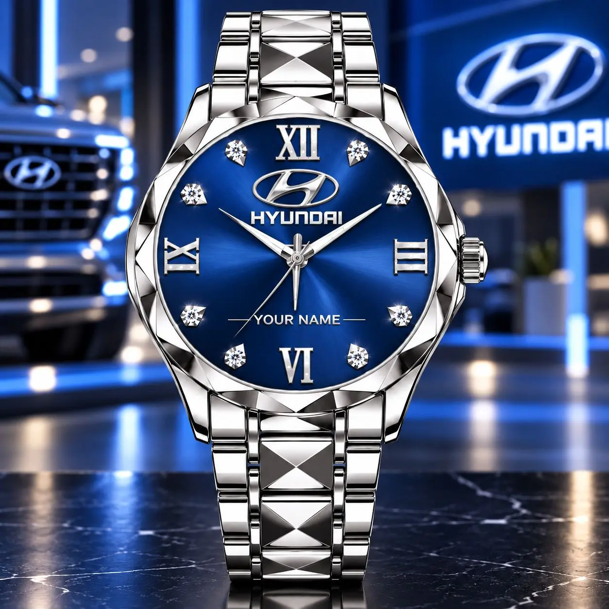 Hyundai | Luxury Silver Stainless Steel Watch – Personalized Name Edition