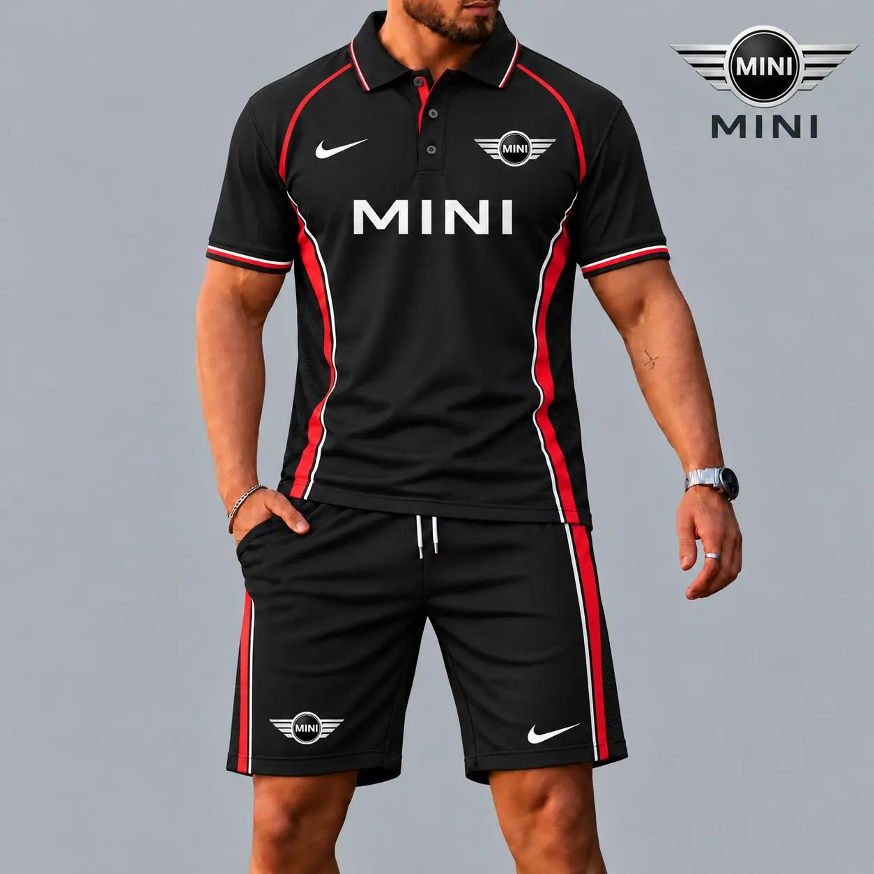 Mini | Racing Style Polo Shirt and Shorts Set