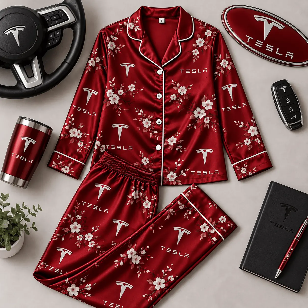 Tesla | Floral Satin Pajama Set