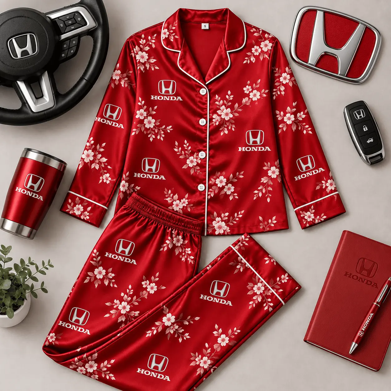 Honda | Floral Satin Pajama Set