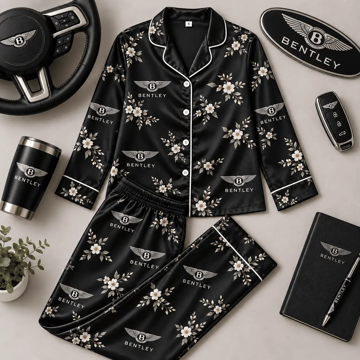 Bentley | Floral Satin Pajama Set
