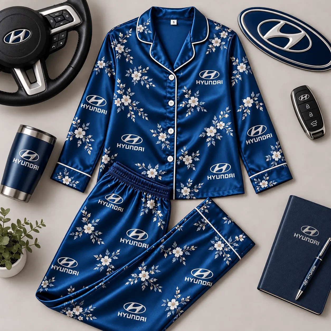 Hyundai | Floral Satin Pajama Set