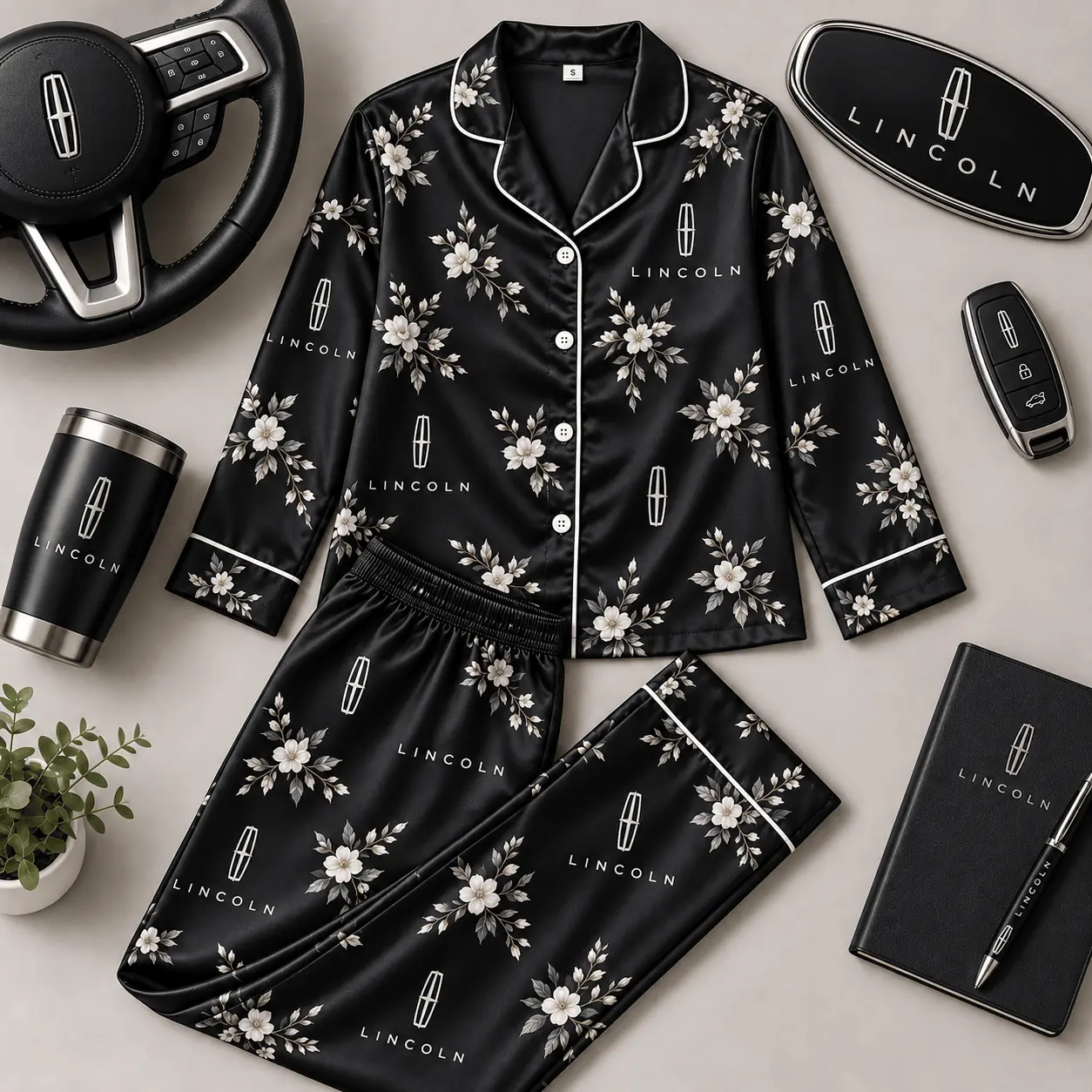 Lincoln | Floral Satin Pajama Set