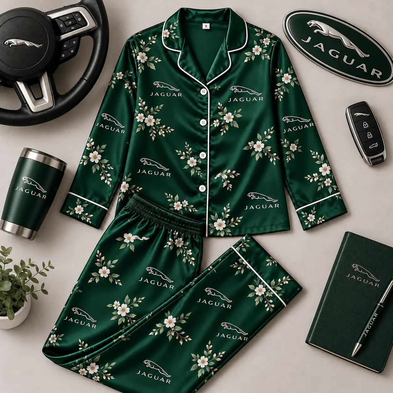Jaguar | Floral Satin Pajama Set
