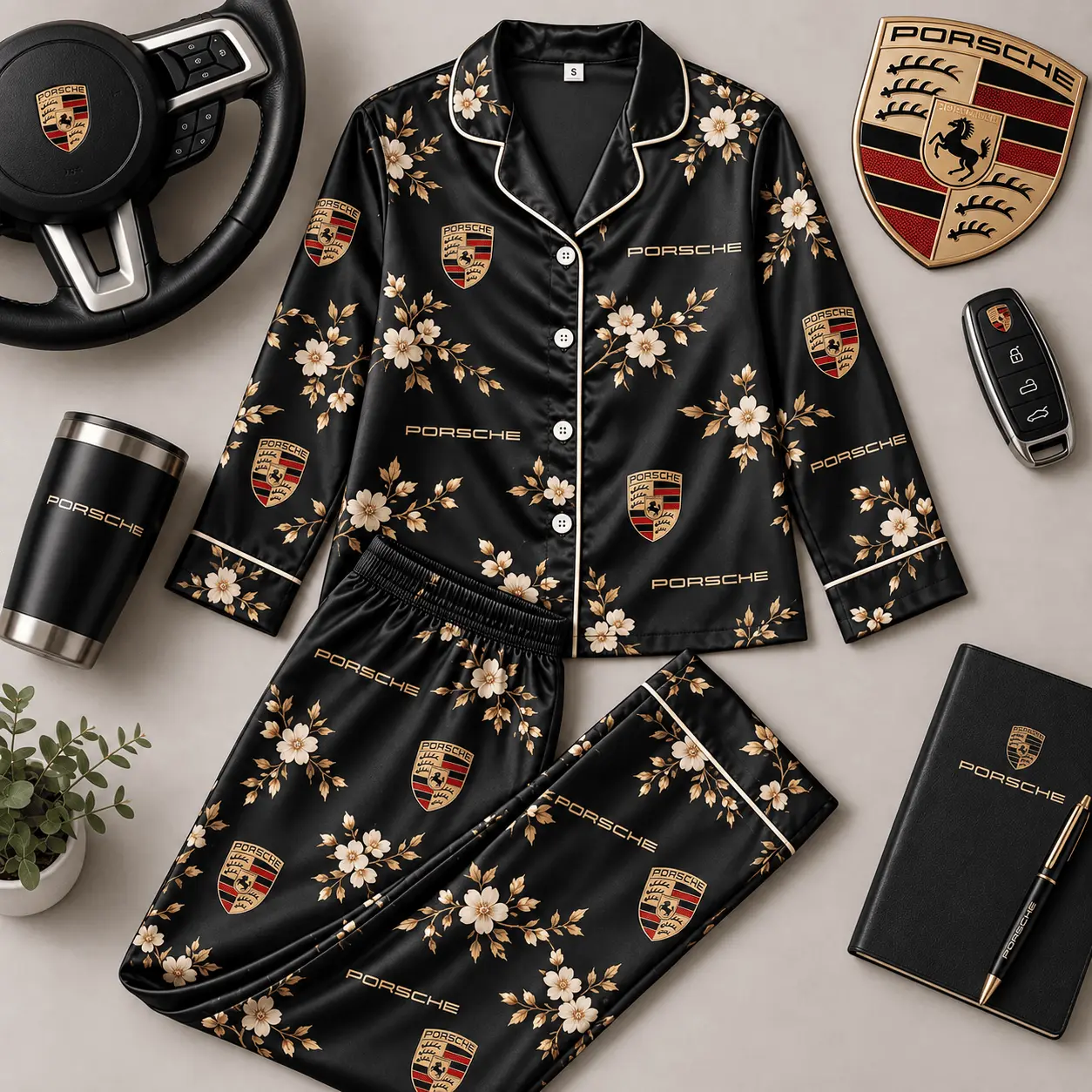 Porsche | Floral Satin Pajama Set