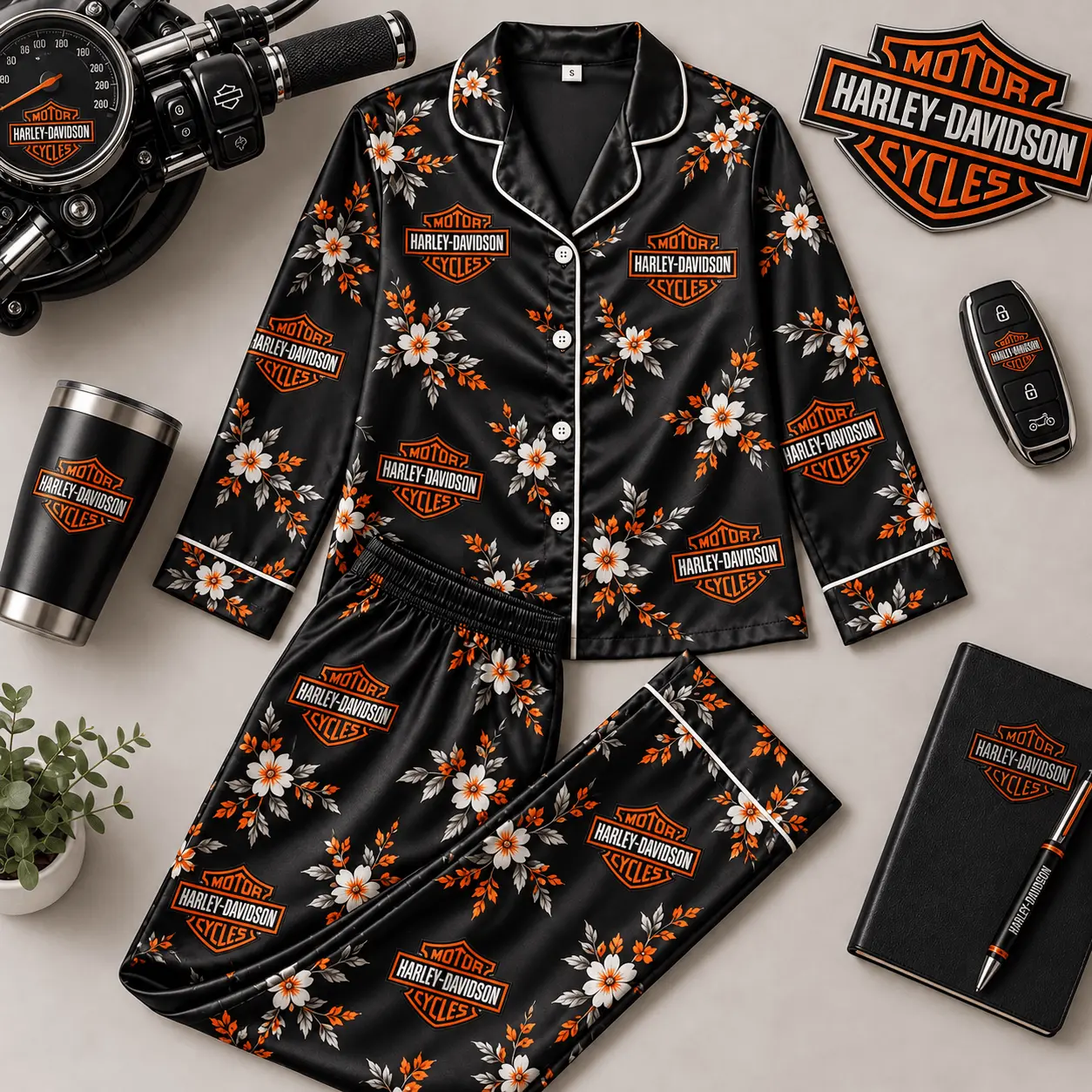 Harley-Davidson | Floral Satin Pajama Set