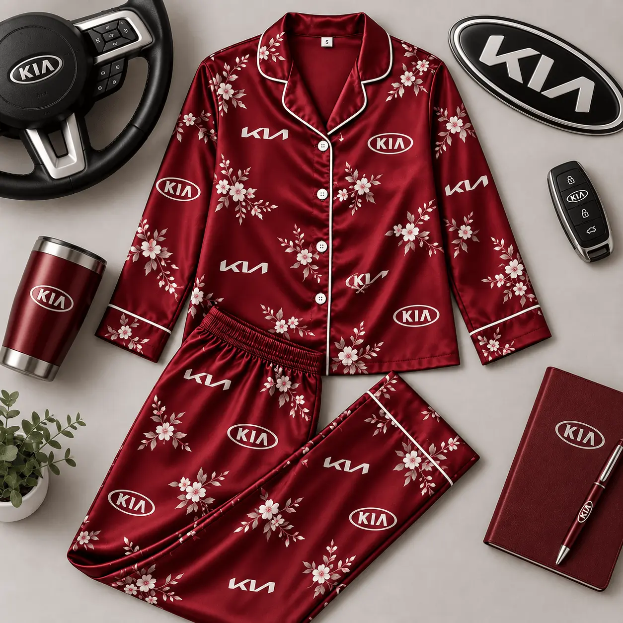 Kia | Floral Satin Pajama Set
