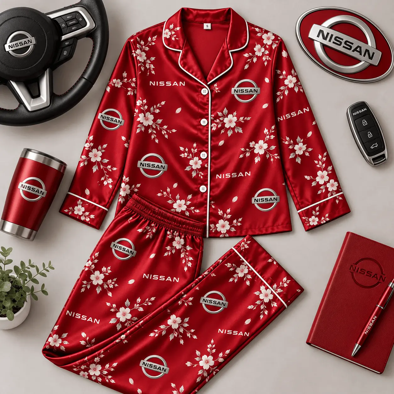 Nissan | Floral Satin Pajama Set