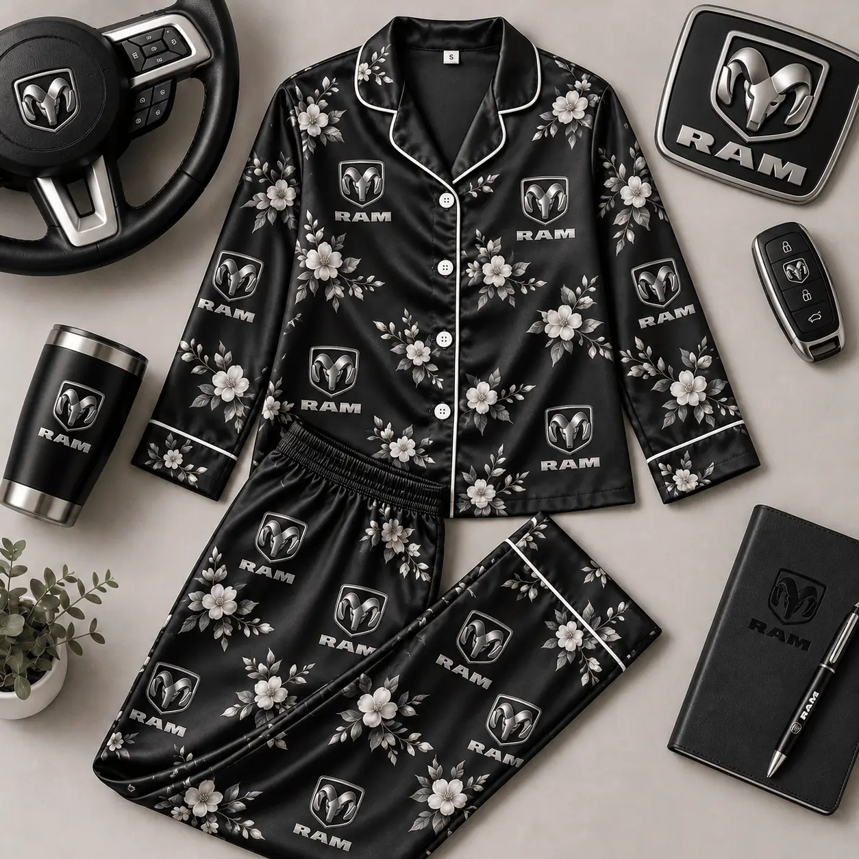 Ram | Floral Satin Pajama Set