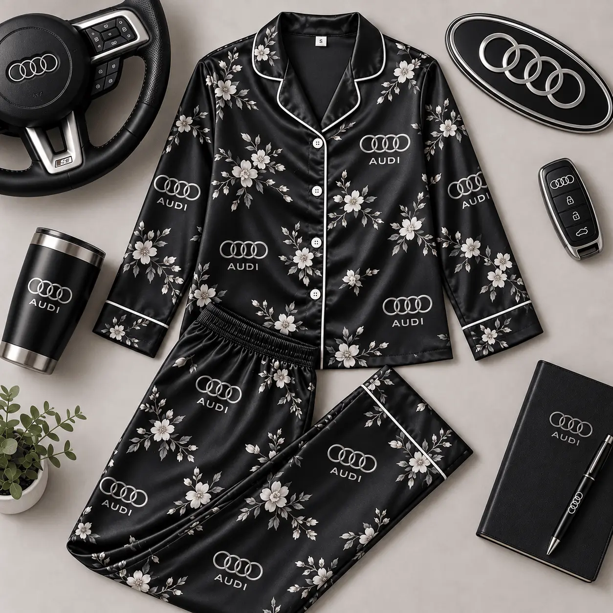 Audi | Floral Satin Pajama Set